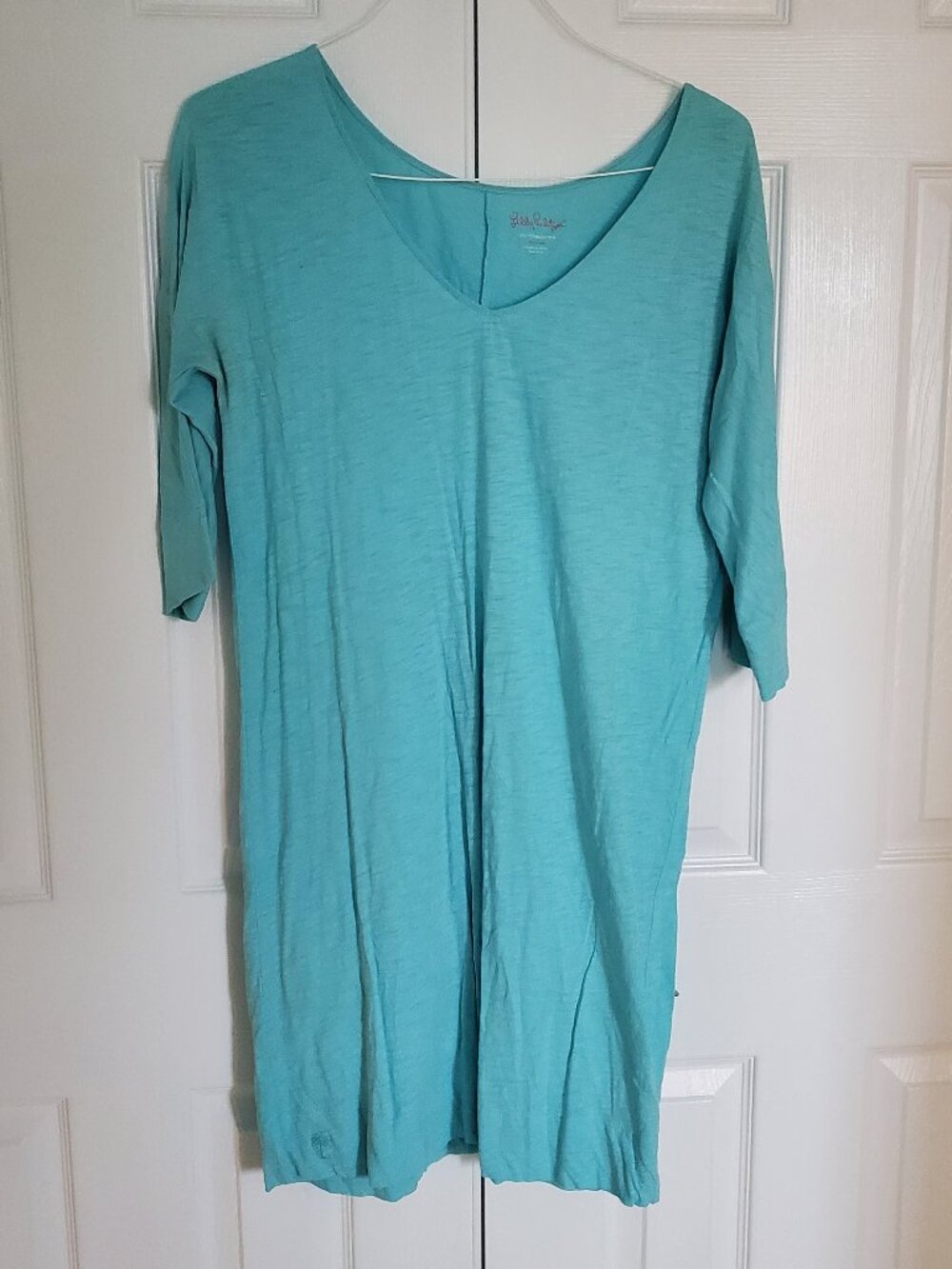 Lilly Pulitzer Cassie Slub Pima Cotton Turquoise Boatneck T-shirt Dress Size M